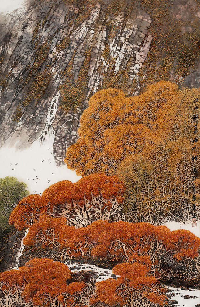 彩墨罗贯生山水画欣赏