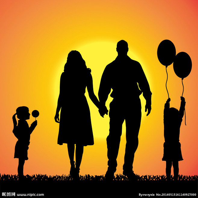 幸福的一家人剪影