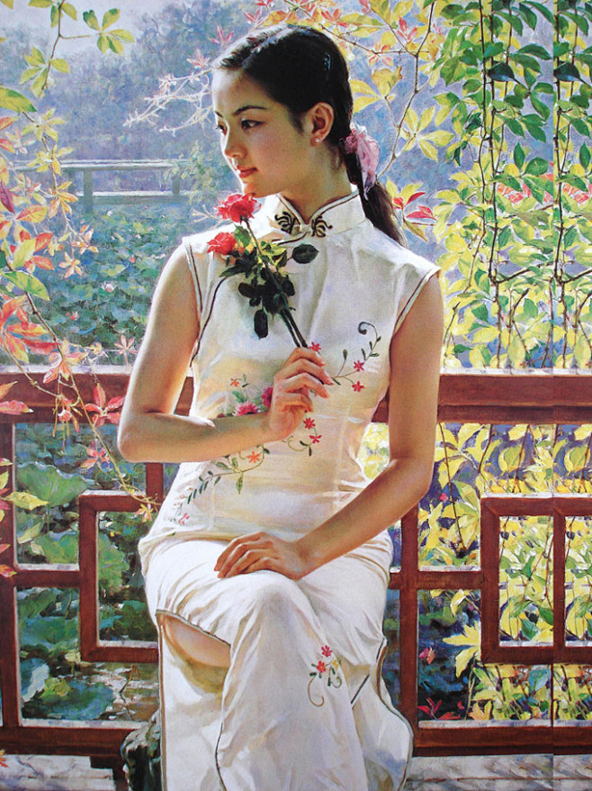 油画里的旗袍美女