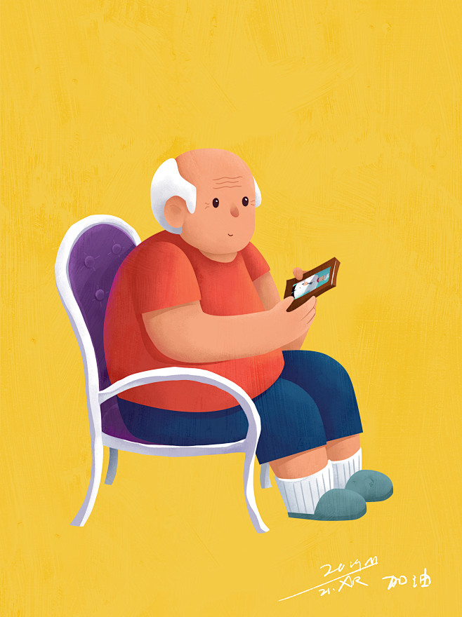 纯美学从deaf-小橙妈咪转采于2021-04-06 17:11:56插画#老人插画纯