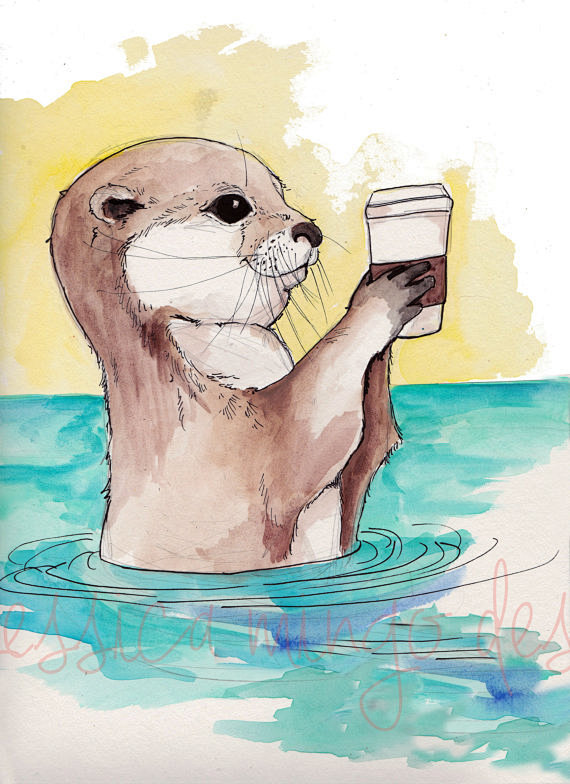 riverotterandhislatteotterprintotterartnurseryartbabyriverotter