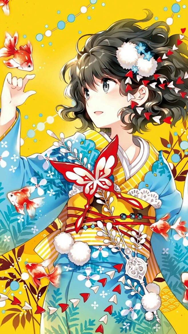 blue-sea从有过一首诗转采于2021-01-29 19:42:49和服少女插画blue