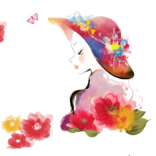 女孩侧脸彩绘png