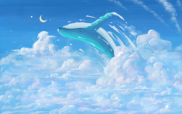 手绘梦幻星空与鲸原创插画海报