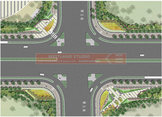 ps08高清街頭綠地公園道路景觀設計psd彩色總平面圖分層素材合集淘寶