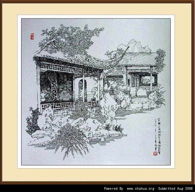 园林钢笔画作品