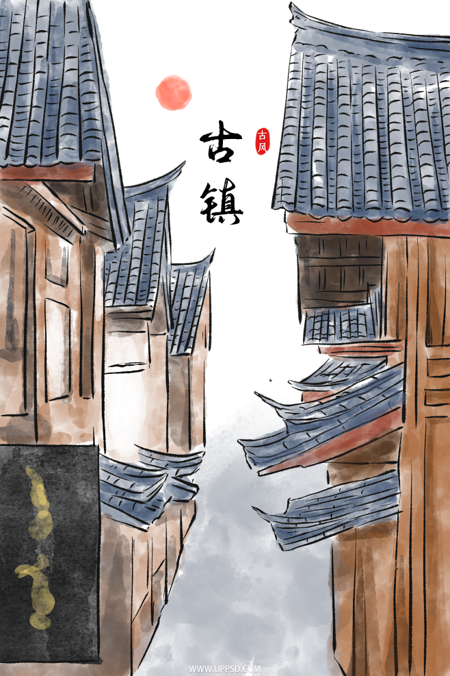 古风建筑插画png