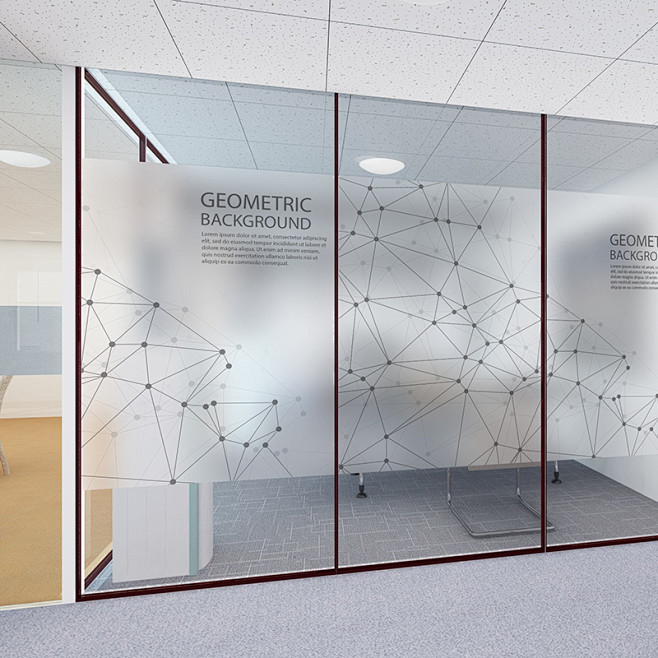 现代简约磨砂背胶静电玻璃贴办公室橱窗移门创意点线防透防晒贴膜淘宝