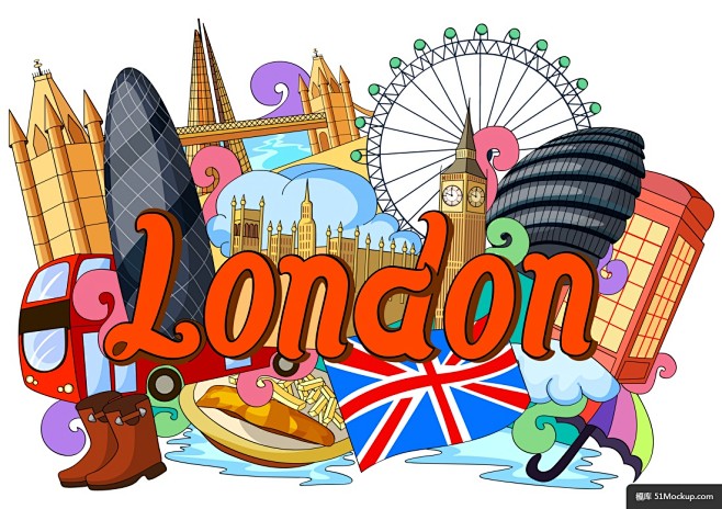 英国伦敦伦敦地铁大本钟手绘地标
