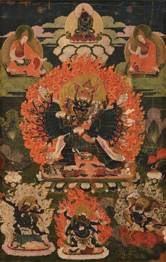 18世纪大威德金刚西藏棉布矿彩