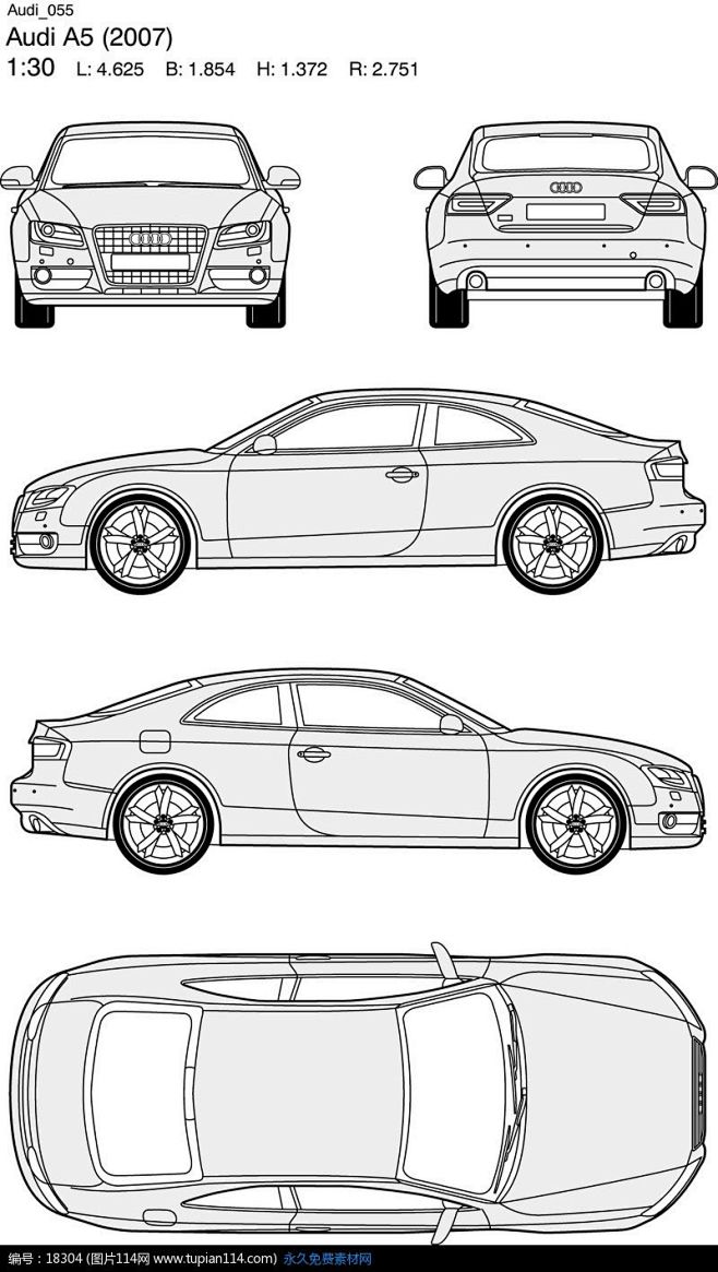audi奥迪汽车矢量三视图素材55