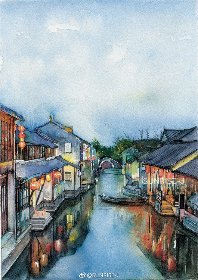 水彩江南水乡