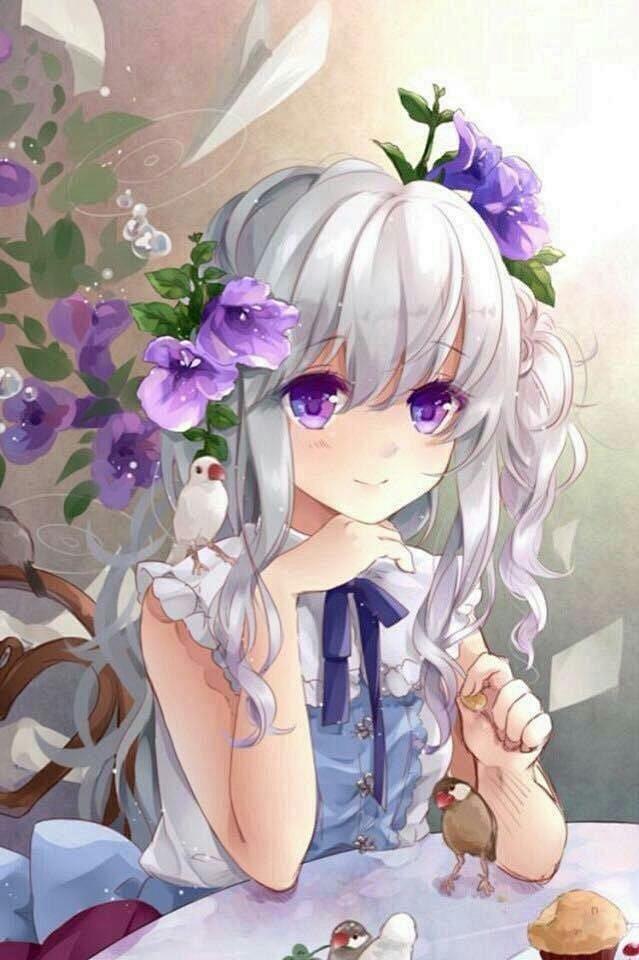 银发白色紫瞳插画动漫二次元