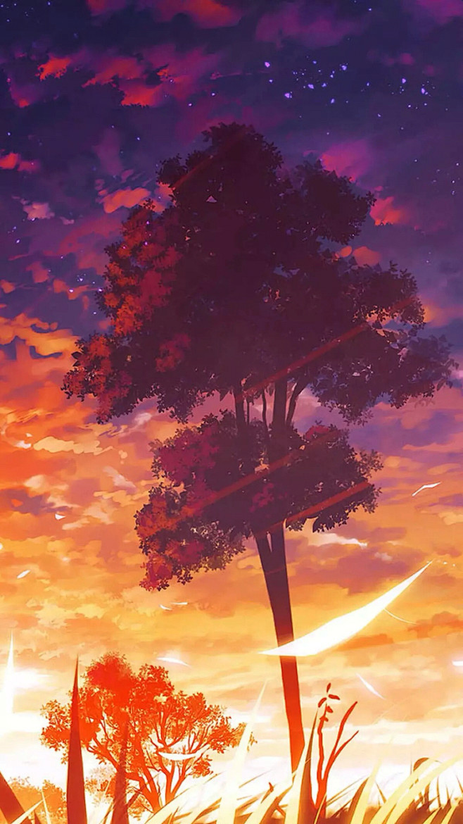 二次元风景自然光人物插画