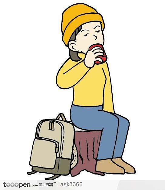 拿杯子喝水的女孩插画素材