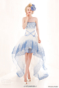 Atelier Aimée 2014婚纱系列，彩色尚蒂伊花边点缀的无肩带礼服，玫红和蓝绿色的刺绣镶边和柔软的薄纱裙、花朵印花裙，浪漫精致~