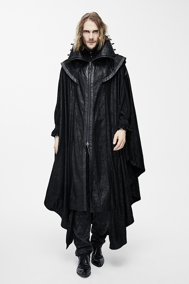 新款秋冬朋克风骑士十字架暗黑系长款巫师帽斗篷装披风外套风衣男淘宝