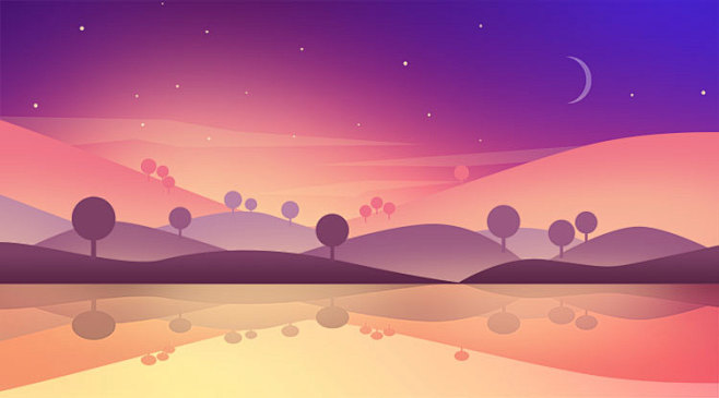 简约扁平化山水风景场景banner剪影渐变插画背景ui设计素材psd淘宝网