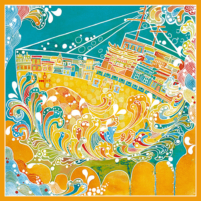 方巾设计水彩手绘