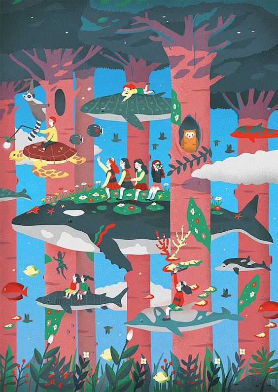 s playground: grafolio1喜欢插画】扁平风下雨的天空_同采自www