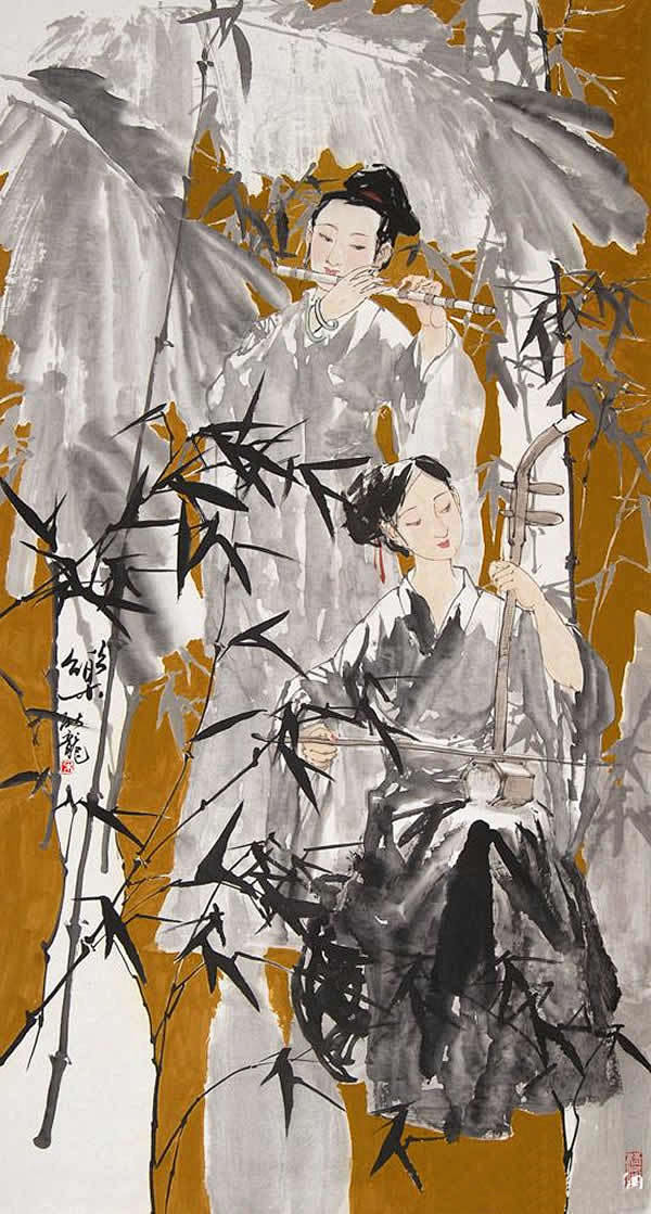 国画朱新龙的古代人物画