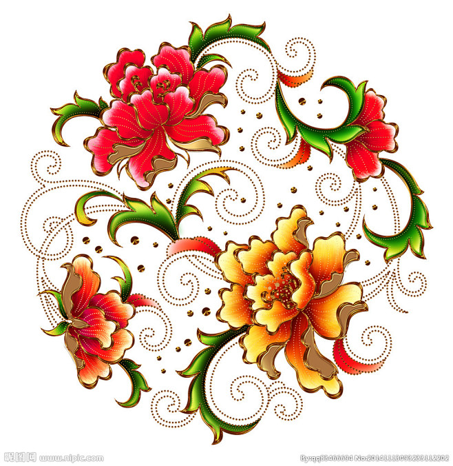 高清牡丹花卷草纹