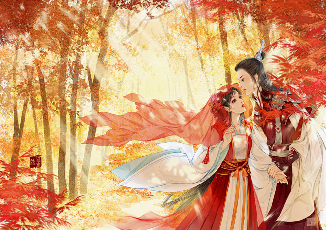 手绘古风人物系列一双古装情侣美人背影古风美人手绘情侣头像古风场景