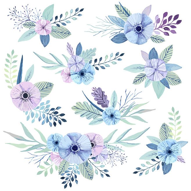 手绘清新花草手帐素材