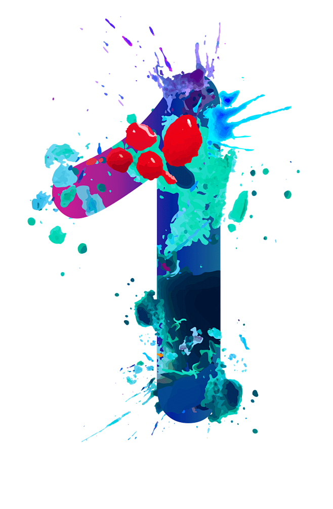 png素材彩绘泼墨文字数字设计创意文本艺术字设计阿拉伯数字1