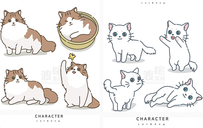 卡通可爱手绘动物宠物小狗猫咪形象插画设计装饰画ai矢量素材图片淘宝
