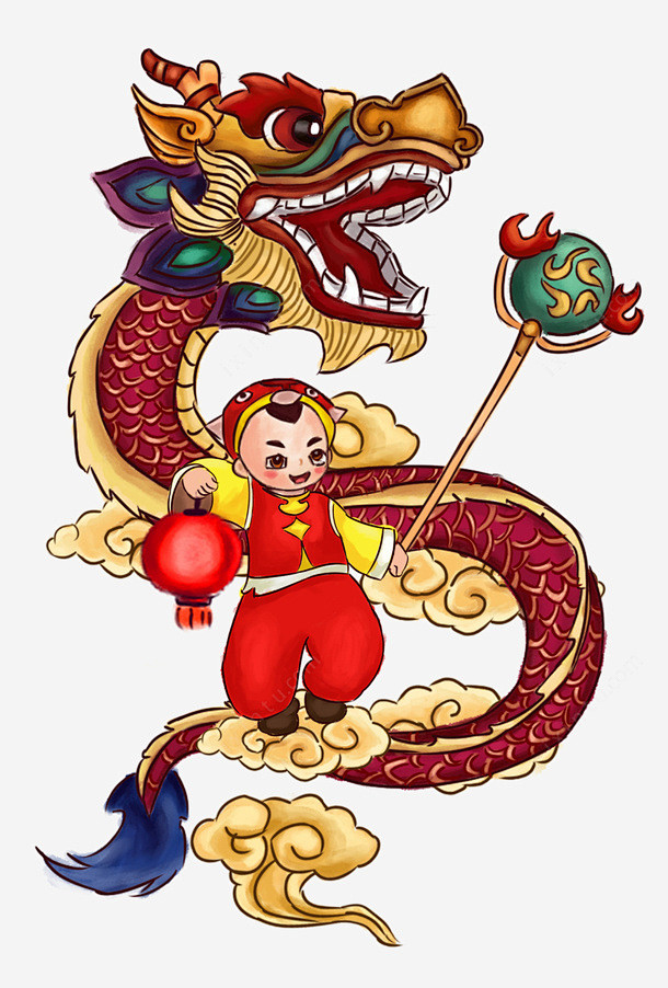 手绘插画二月二龙抬头舞龙免抠png素材新图网ixintucom