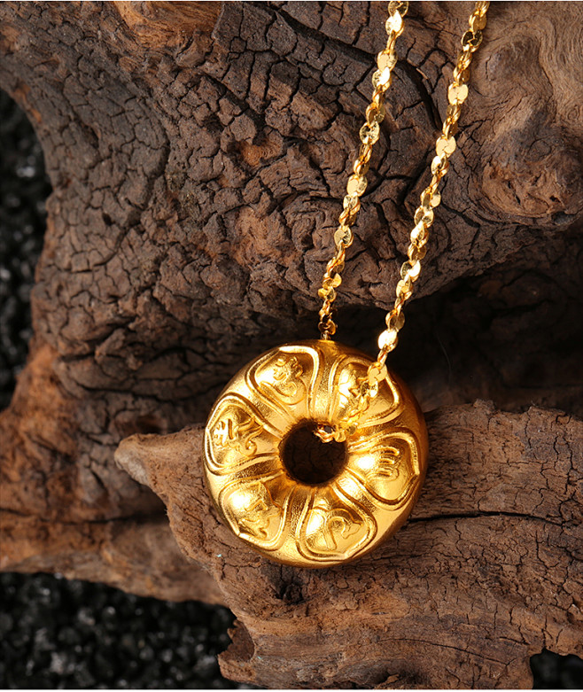 古法黄金平安扣吊坠男款正品999足金六字真言男士挂坠送男友淘宝网