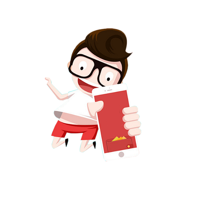 免扣背景png素材扁平人物拿着手机的金融小人