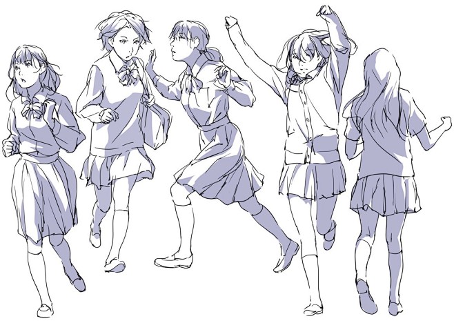 女孩子赶路的奔跑动态素材参考来自p站画师toshi