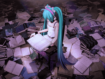 v053看书的初音未来动漫gif图