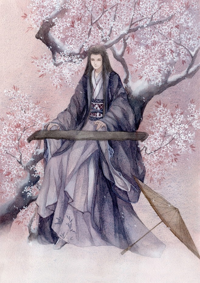 古风水彩美男作者山人辰露