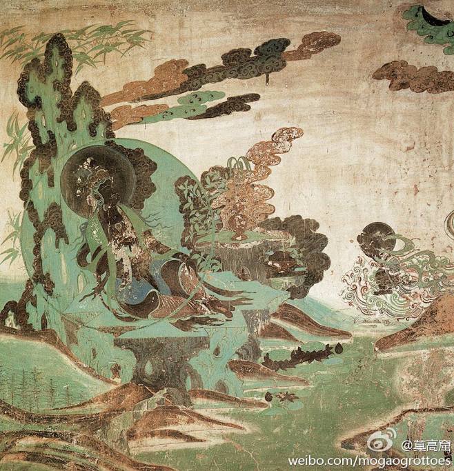 水月观音出自敦煌壁画榆林窟第2窟西夏时期绘制画中观音菩萨自在娴静