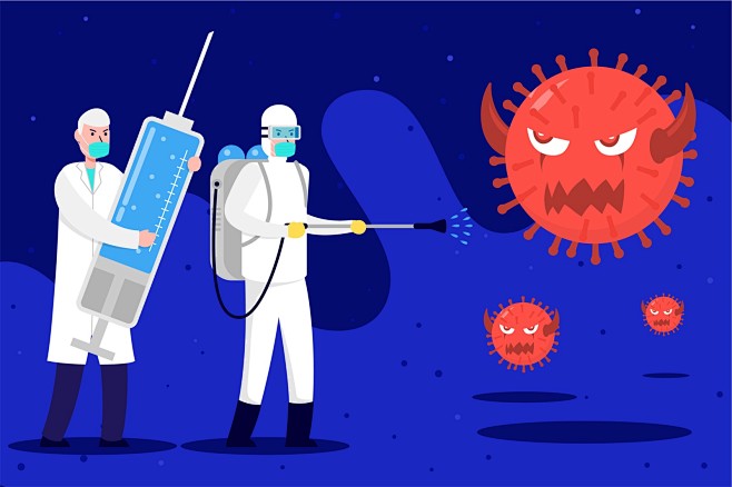 新冠病毒抗疫插画