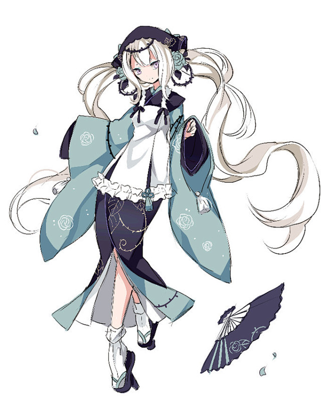 少女二次元插画清新华丽唯美可爱意境双马尾软萌软妹古风人设素材服装
