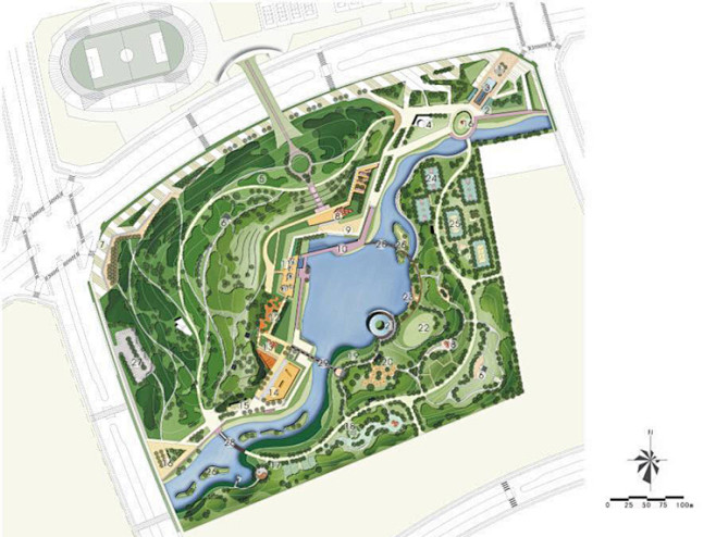 哈尔滨山水相依的体育公园景观设计方案总平面图