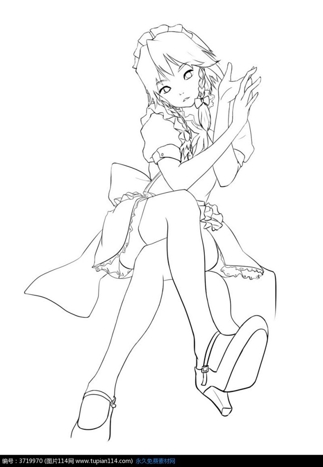 卡通翘着二郎腿的女孩