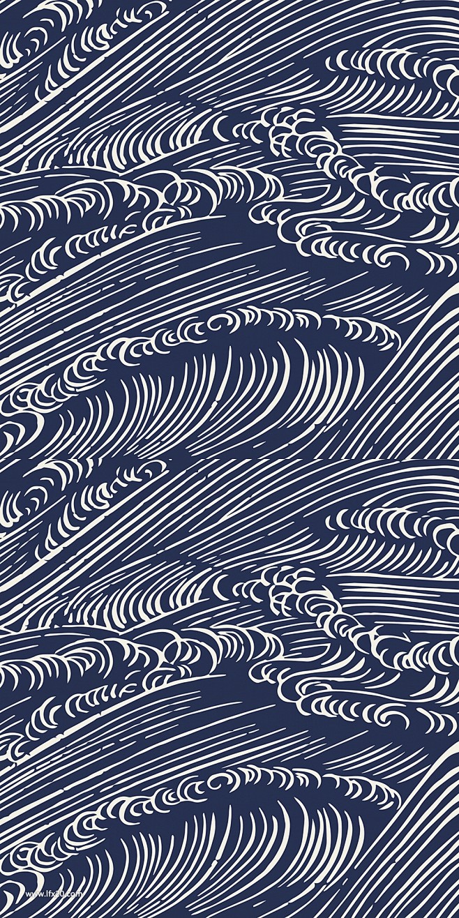 日式金色靛蓝波浪花纹图案纹理8