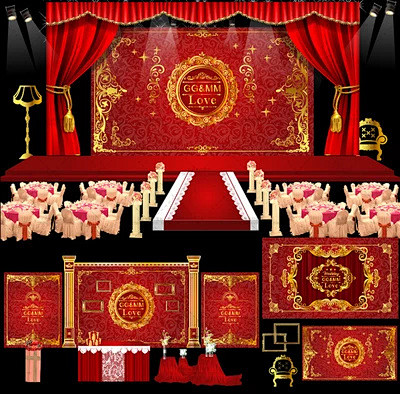红色欧式婚礼庆典迎宾签到舞台背景喷绘矢量图设计ai源素材淘宝网