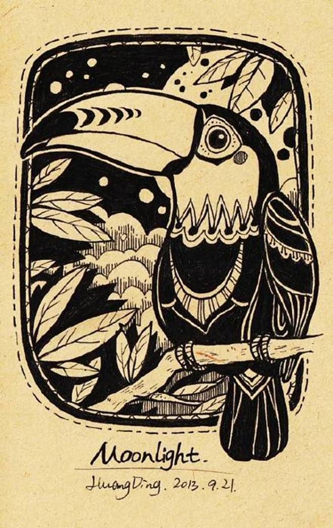 函关从四月安安转采于2020-04-13 23:26:02大嘴鸟 线描插画函关同采自