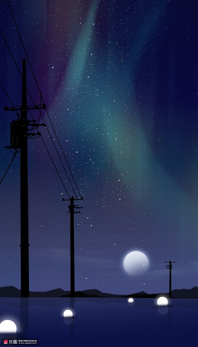繁星夜空都市夜景电线月亮夏季插画季节插画素材下载优图网uppsd
