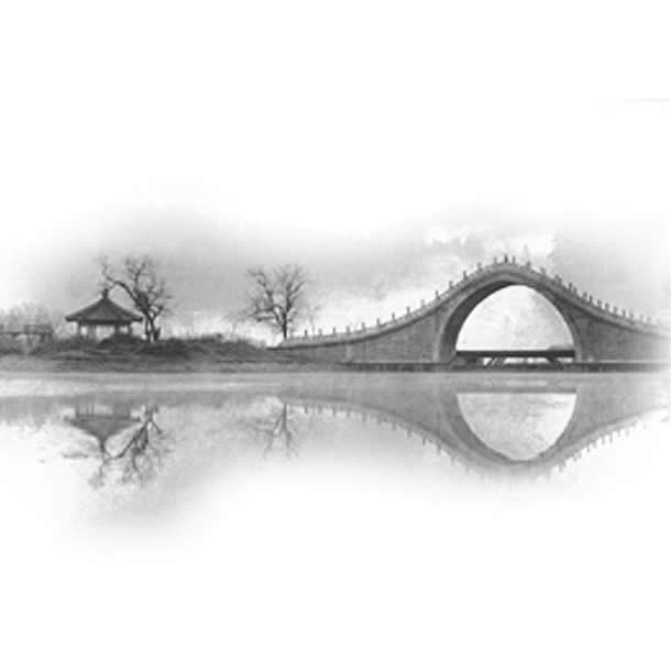 水墨古镇拱桥烟雨江南