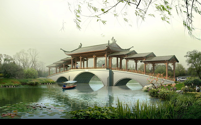 风景区景观桥效果图