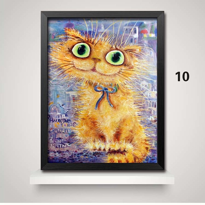 手绘猫咪宠物店有框墙壁画创意油画酒吧玄关儿童房装饰画挂画淘宝网