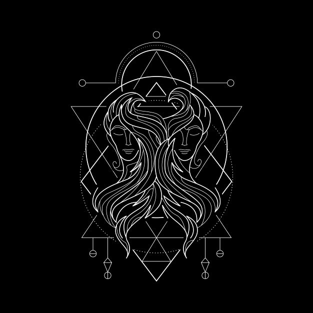 黄道十二宫星座双子座的几何风格十二星座矢量图