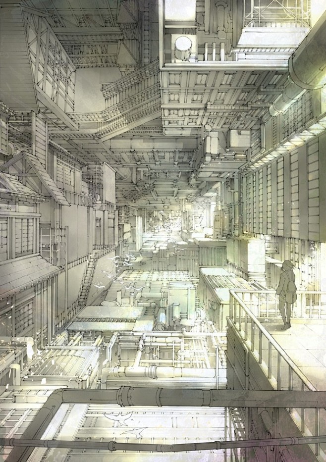 几张很酷的场景图透视学不好这样的图画不出来来自日本插画师たみ